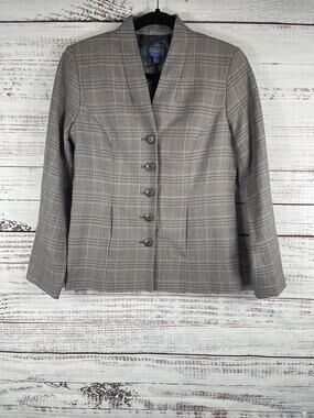 Pendleton Blazer Womens 4 Gray Plaid Wool Jacket Single Breasted Pockets Classic